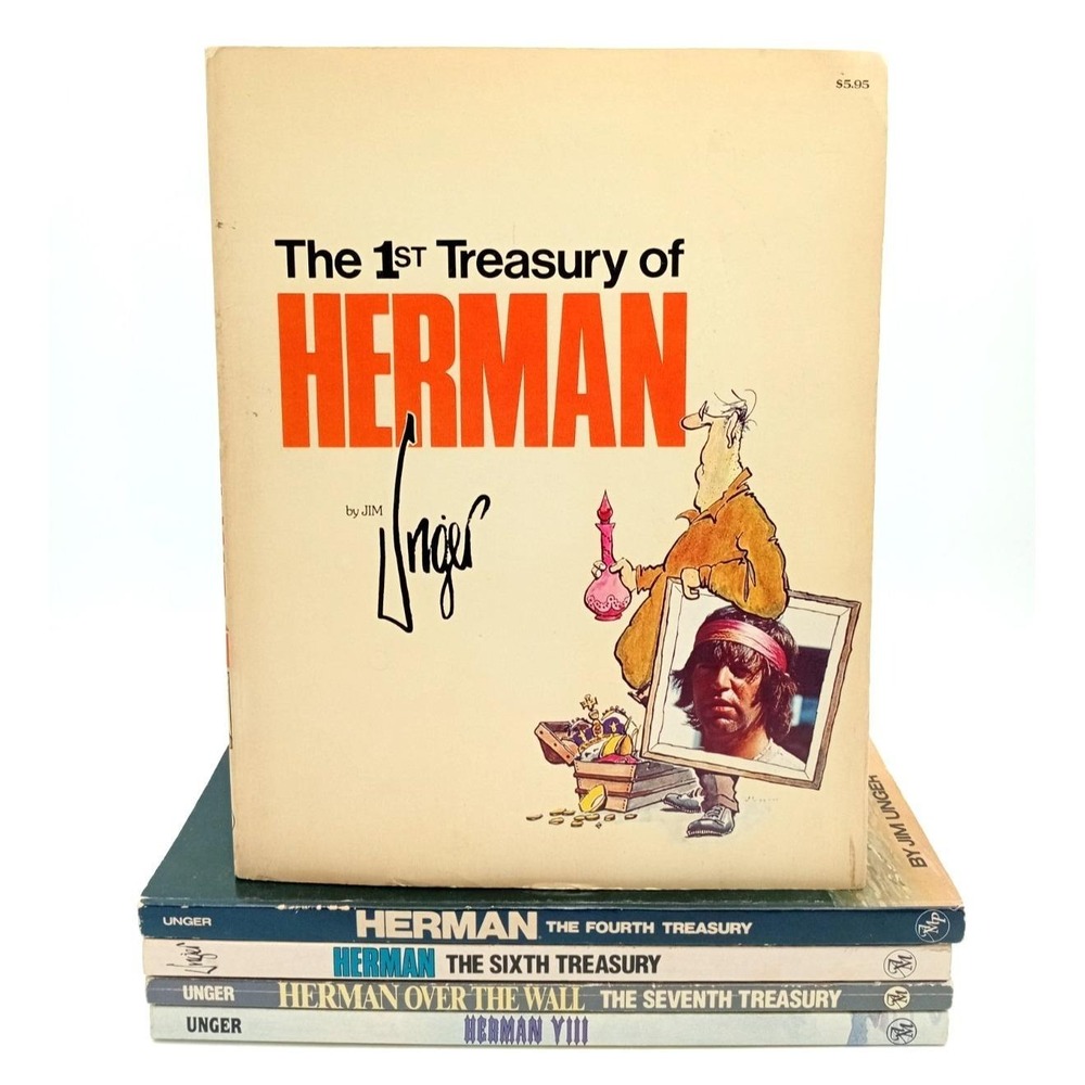 Lot of 5‎ Herman Cartoon Books Jim Unger Vol. 1 4 6 7 8 Paperback Acceptable